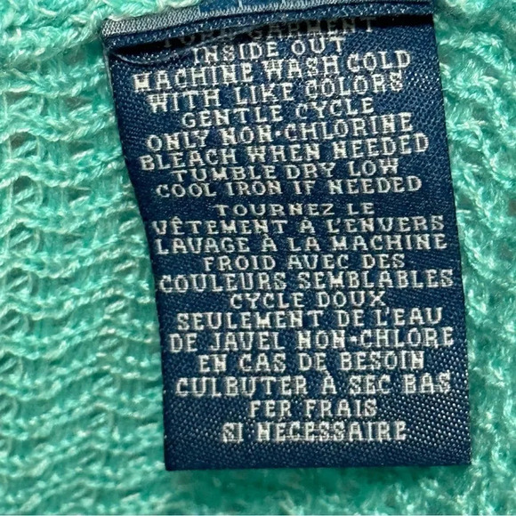 CARIBBEAN JOE Aqua Lightweight Open Weave Grommet Detail Sweater Sz Large Petite - Picture 5 of 8